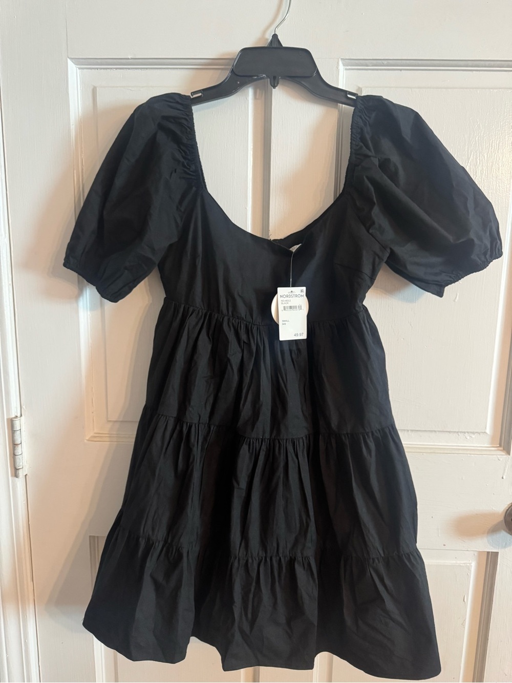 Black Puff-Sleeve Tiered Mini Dress